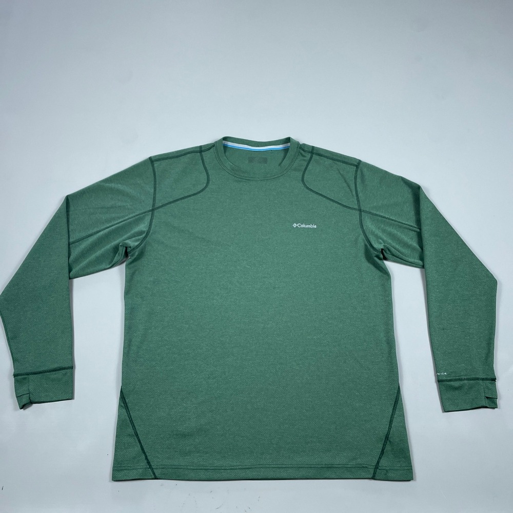 Columbia Mens Omni-Wick Long Sleeve Active Shirt Green Heather Thumbhole Cuffs